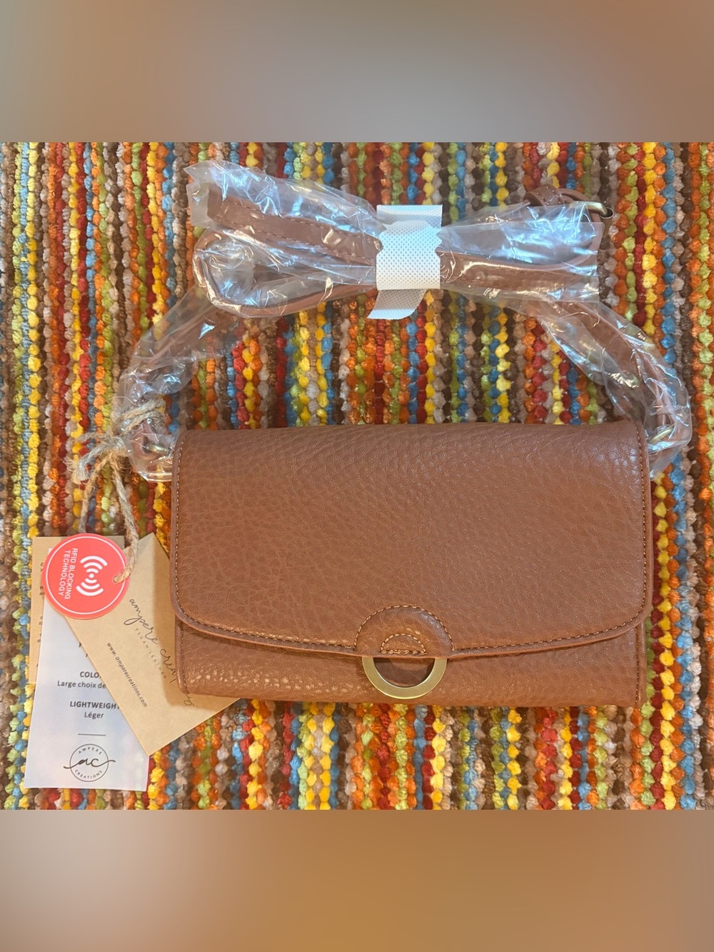 NWT Ampere Vegan Leather Agnes Cognac Wallet Crossbody Clutch, RFID Blocking